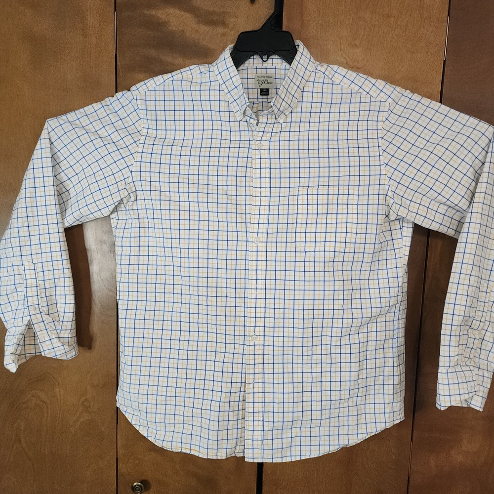 C83  J Crew Mens XL Button Down Shirt Long Sleeve Plaid‎ Blue Yellow Cotton